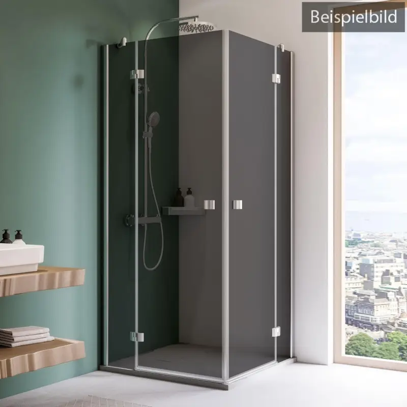 Direktkauf Breuer Espira Eckeinstieg Drehtür mit Festteil 4-teilig Grau getönt 100 x 80 cm - Alu Silber matt