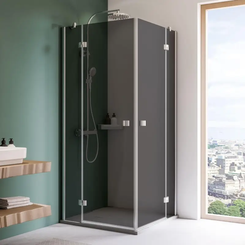 Günstig Breuer Espira Eckeinstieg Drehtür mit Festteil 4-teilig Grau getönt 75 x 80 cm - Alu Chromeffekt