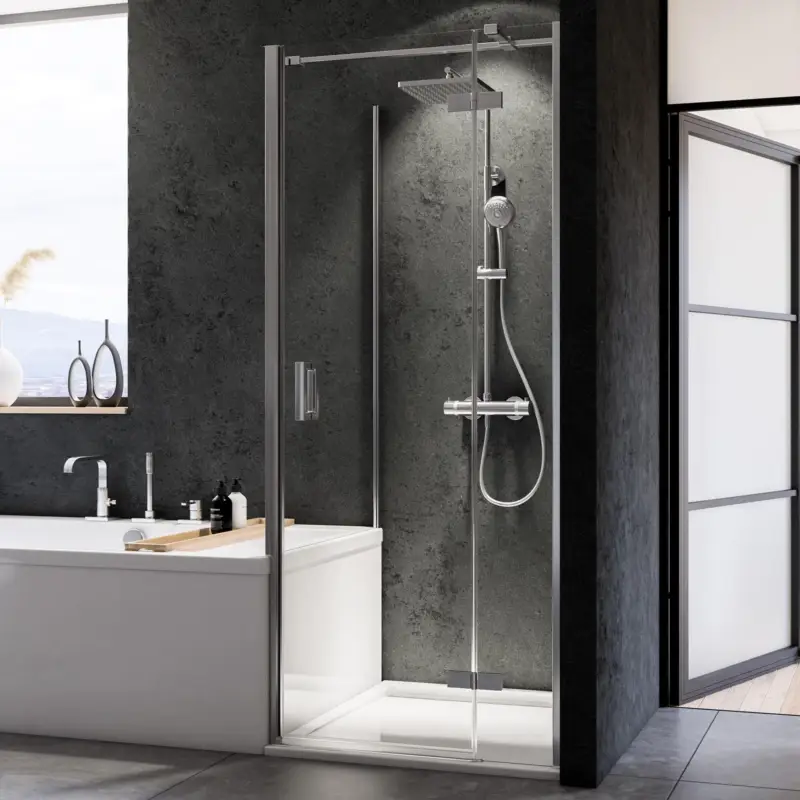 Online Kaufen Breuer Panorama Badewannenseitenwand für Drehtür mit Festteil (auf Wanne) Klarglas hell 90 cm - Alu Chromeffekt