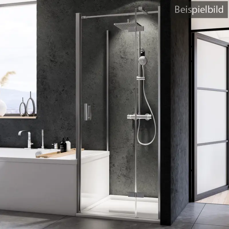 Breuer Panorama Badewannenseitenwand für Drehtür mit Festteil (auf Wanne) Bronze getönt 90 cm - Alu Chromeffekt Letzte Chance