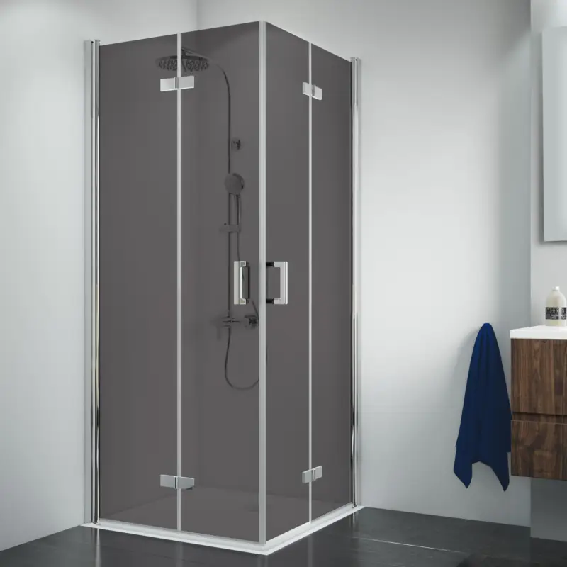 Breuer Panorama Eckeinstieg Drehfalttür 4-teilig Grau getönt 80 x 75 cm - Alu Chromeffekt Angebot