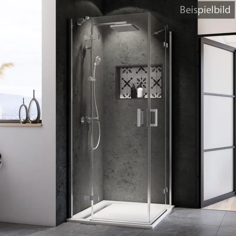 Preisreduziert Breuer Panorama Eckeinstieg Drehtür mit Festteil 4-teilig Satiniert 75 x 90 cm - Alu Chromeffekt