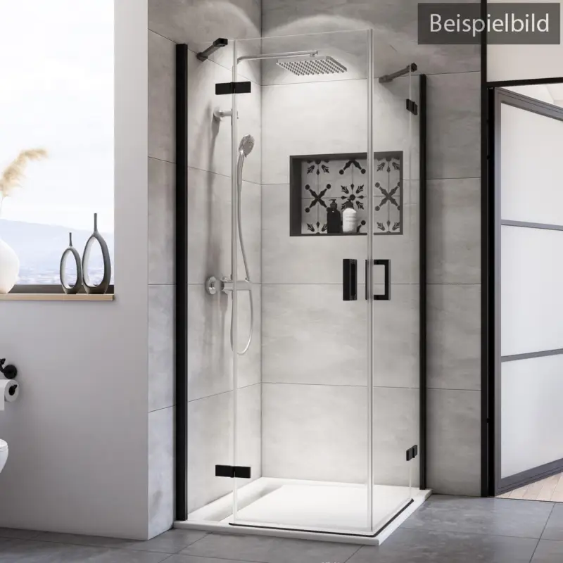 Neue Ware Breuer Panorama Black Edition Eckeinstieg Drehtür mit Festteil 4-teilig Bella C 120 x 90 cm - Schwarz matt