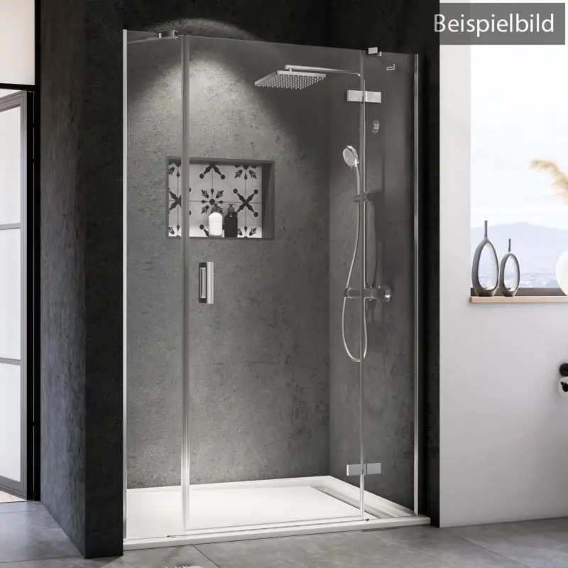 Top-Angebot Breuer Panorama Black Edition Drehtür mit Festteil und Nebenteil für Nische Türanschlag rechts Bronze getönt 140 cm - Schwarz matt