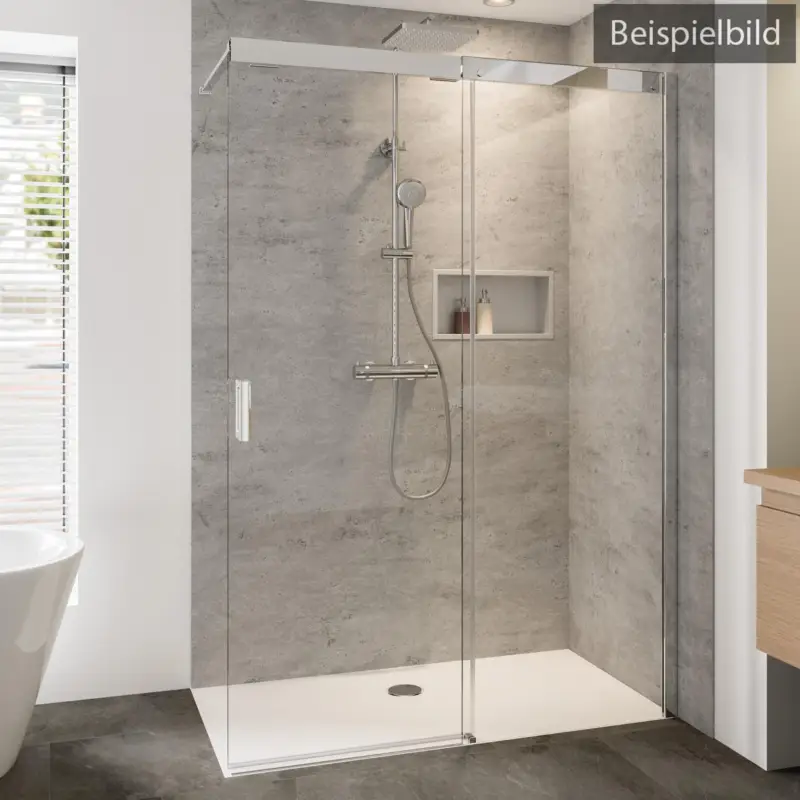 Breuer Panorama Soft & Silent Walk-In Schiebetür alleinstehend Türanschlag rechts Terrazzo 140 cm - Alu Chromeffekt Preiswert