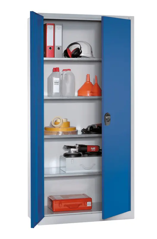 Stroxx Flügeltürenschrank mit 4 Böden 1950 x 935 x 400 mm RAL 7035/5010 Top-Seller