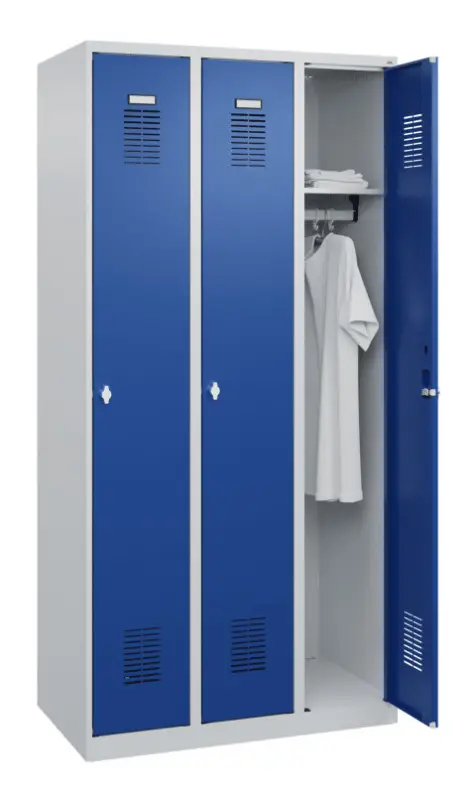 Stroxx Garderobenschrank, 3 Abteile, 1850 x 900 x 500 mm RAL 7035/5010 Preiswert