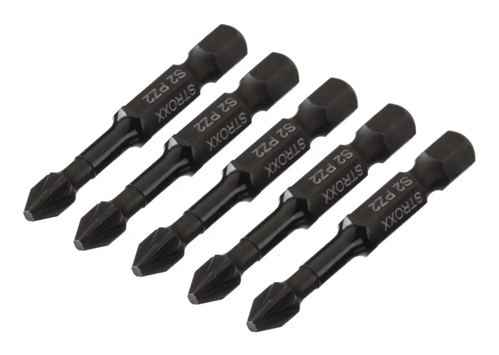 Neuheit Stroxx Impact Bits, 50 mm 1/4", mit Farbring schwarz, Pozidriv, PZ 2, 5 Stück