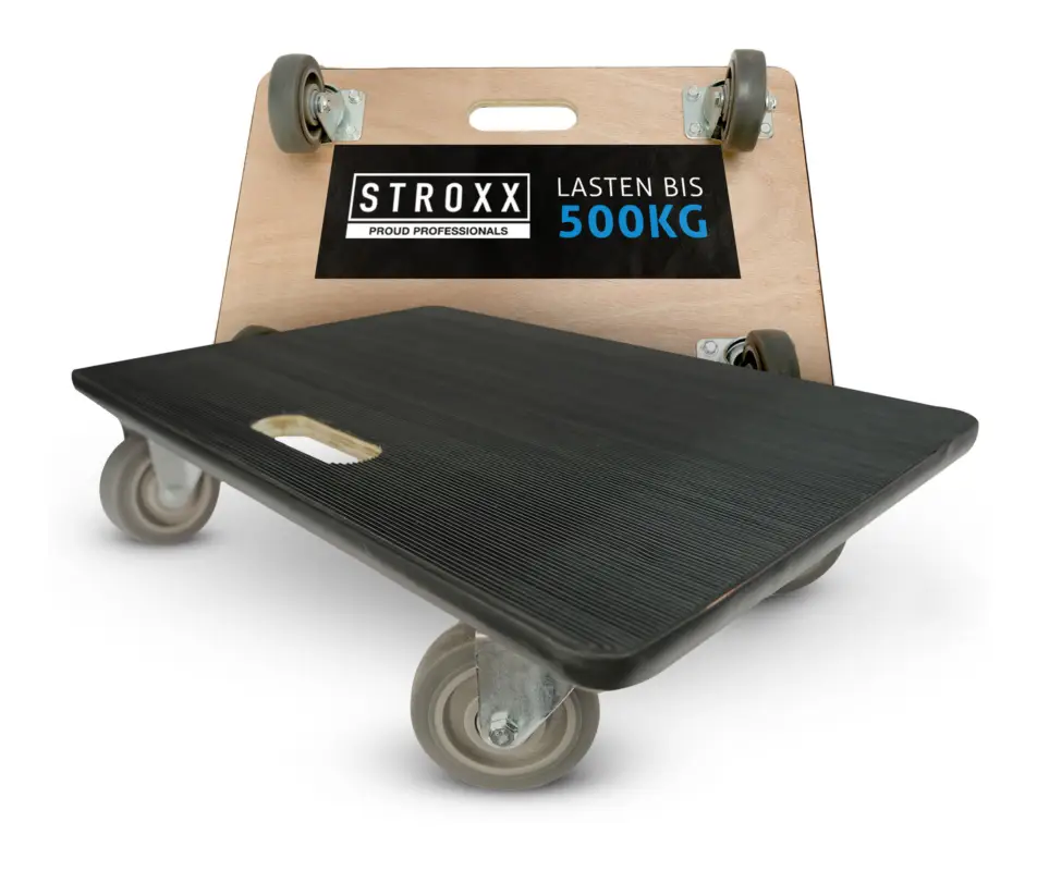 Stroxx Transportroller, 500 kg Tragkraft, 600 x 500 mm, rutschfeste Oberfläche & gummierte Rollen Wochenendangebot