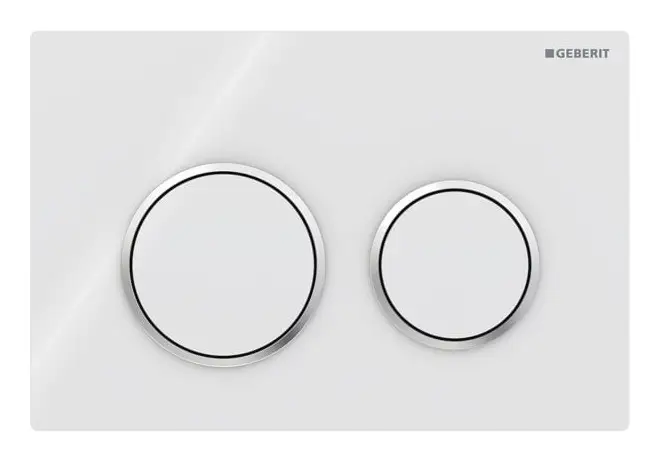 Neue Kollektion Geberit Omega20 Betätigungsplatte für 2-Mengen-Spülung Tastenform rund - Weiß / Hochglanz-Verchromt