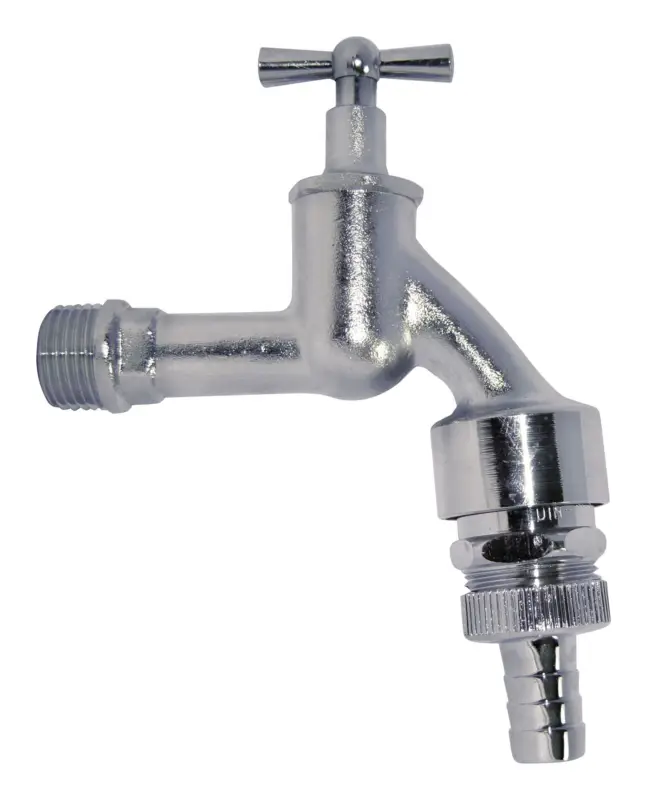 Kirchhoff Messing-Auslaufventil Knebelgriff, Chrom matt, 1/2" AG x 3/4" AG x 1/2" T, Rohrbelüftung, Rückflussverhinderer Highlight