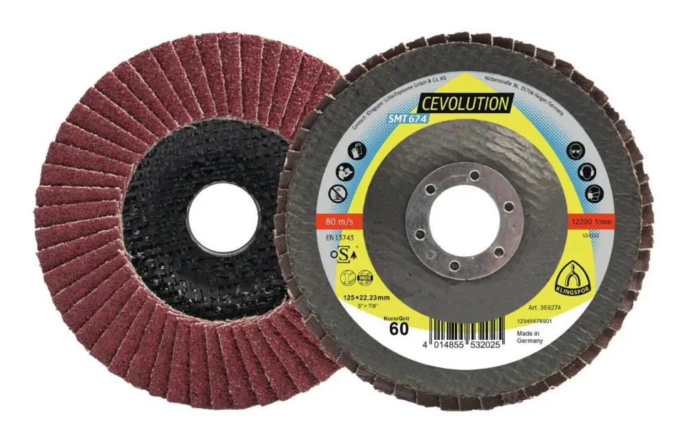 Neu Klingspor Fächerschleifscheibe SMT 674 125 x 22,23 mm gewölbt K40 Keramikkorund K40
