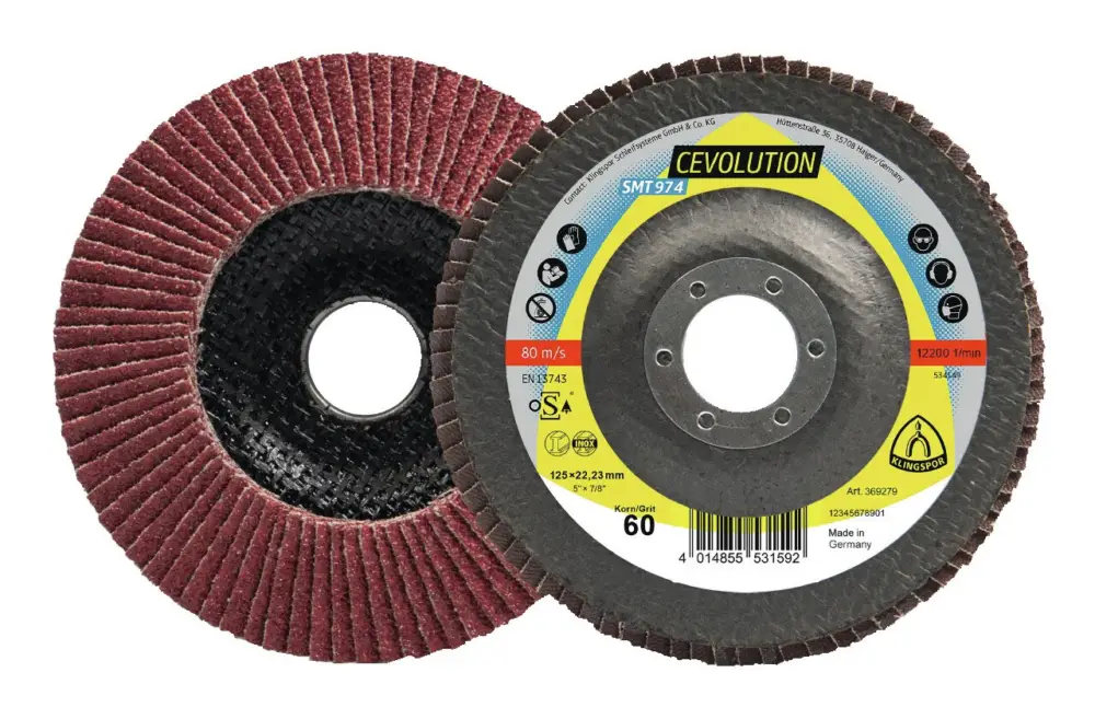 Ausverkauf Klingspor Fächerschleifscheibe SMT 974 125 x 22,23 mm gewölbt K40 Keramikkorund K40
