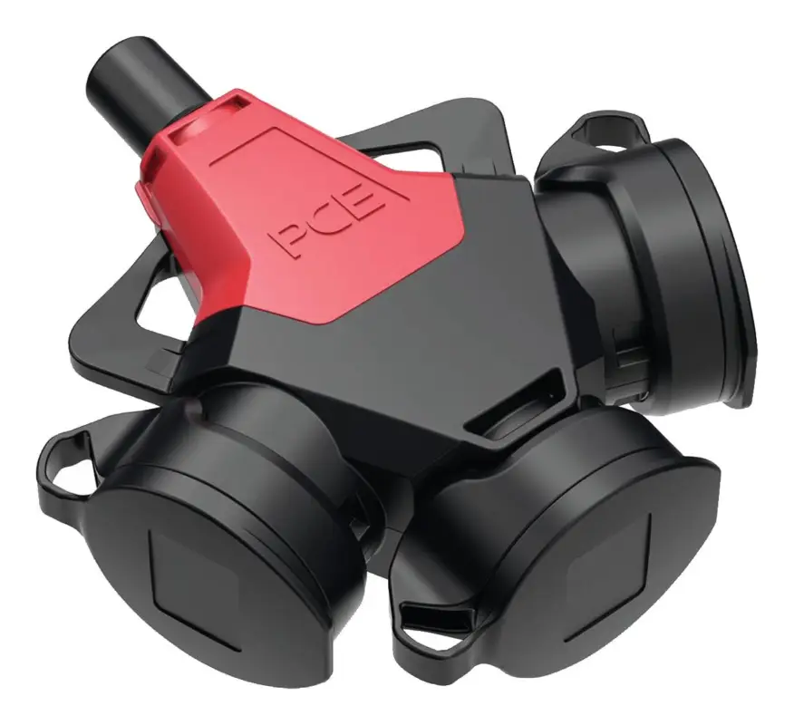 Neu PCE/Merz 3-Wege-Schutzkontakt-Kupplung Taurus2 Gummi mit Deckelband IP54 rot