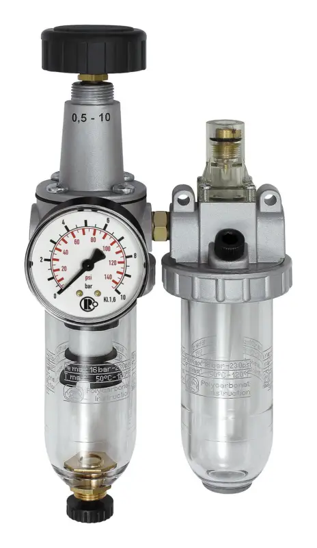 Riegler Wartungseinheit 2-teilig BR Standard, G1/4" DN6, BG 1, PC-Behälter, 5µm, 0,5-10 bar Versand Am Gleichen Tag