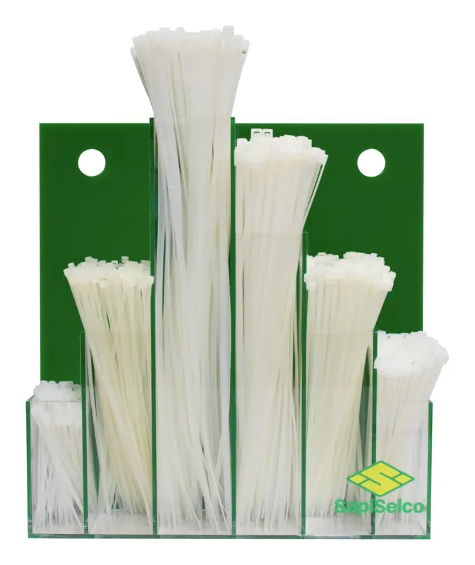 SapiSelco Kabelbinder-Sortiment 600-teilig im Wanddispay natur Neue Ware