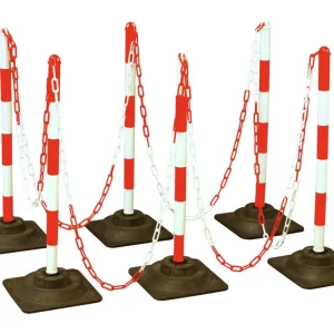 Günstig Temka Kettenpfosten-Set EcoMax mit 10 m Absperrkette 3x rot/weiß, 3x weiß/rot, 6x Hartgummifuß