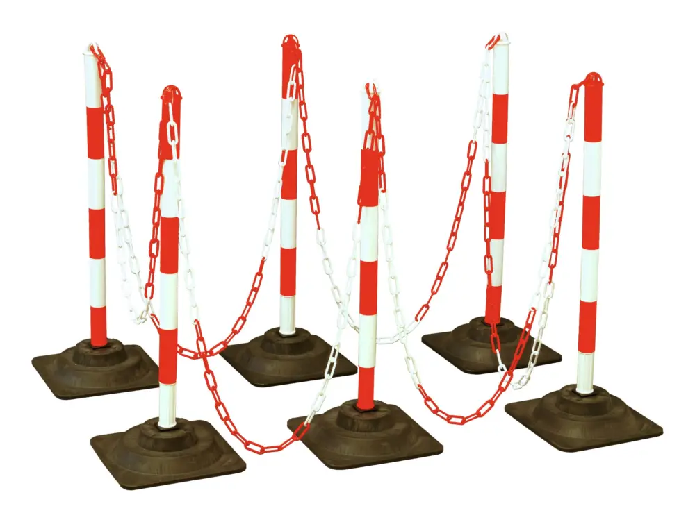 Günstig Temka Kettenpfosten-Set EcoMax mit 10 m Absperrkette 3x rot/weiß, 3x weiß/rot, 6x Hartgummifuß