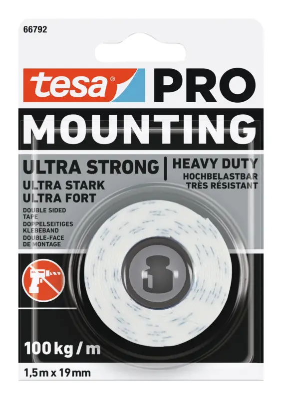 Preisreduziert Tesa Mounting Pro 66972 Ultra Strong, 1,5m x 19 mm (Verpackungseinheit 12 Rollen)