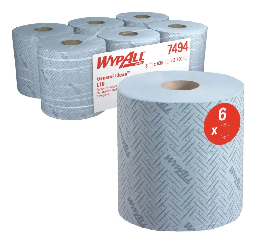 Mega-Angebot WypAll Papierwischtuch L10 für Roll Control Spender 18,5 x 38 cm blau (Verpackungseinheit 6 Rollen)