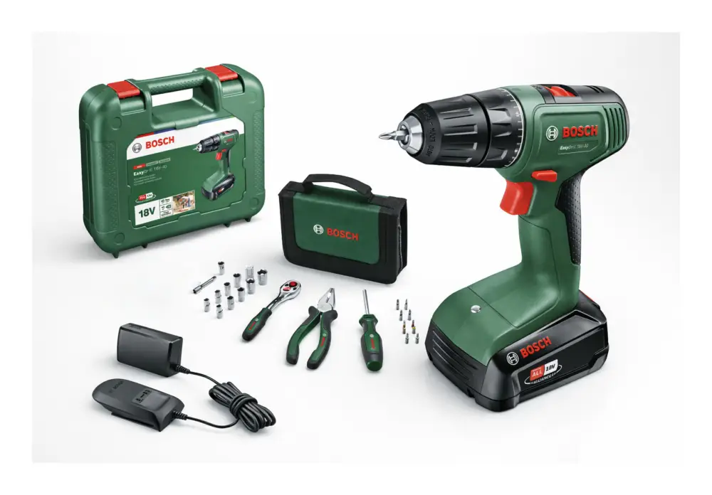 Preiswert Bosch Akku-Bohrschrauber EasyDrill 18V-40 mit 1x Akku 2 Ah, Mobility Werkzeug-Set 26 tlg. - im Tragekoffer