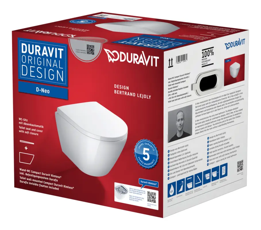 Duravit D-Neo Tiefspül-WC Compact mit WC-Sitz 370 x 480 mm - Weiß Hochglanz Must-Have