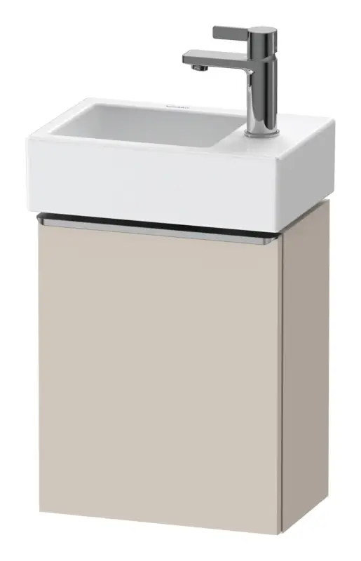 Duravit D-Neo Waschtischunterschrank mit 1 Tür Anschlag rechts Griff Edelstahl Gebürstet 364 x 440 x 222 mm - Taupe Matt Highlight