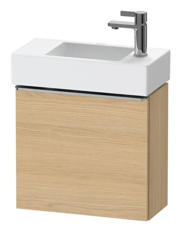 Neue Ware Duravit D-Neo Waschtischunterschrank mit 1 Tür Anschlag rechts Griff Edelstahl Gebürstet 484 x 440 x 222 mm - Eiche Natur Matt