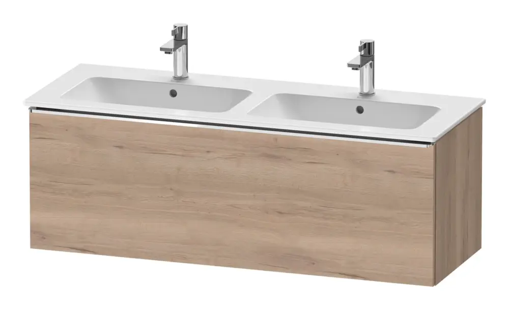 Neue Ware Duravit D-Neo Waschtischunterschrank für 2 Becken mit 1 Auszug Griff Chrom Hochglanz 1280 x 440 x 462 mm - Eiche Marmoriert Matt