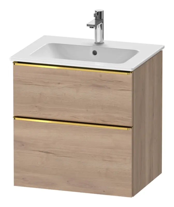 Duravit D-Neo Waschtischunterschrank mit 2 Auszügen Griff Gold Poliert 610 x 625 x 462 mm - Eiche Marmoriert Matt Neue Ware