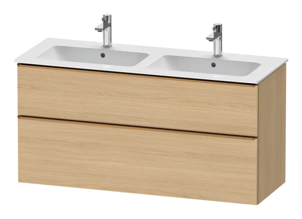 Preisreduziert Duravit D-Neo Waschtischunterschrank für 2 Becken mit 2 Auszügen Griff Bronze Gebürstet 1280 x 625 x 462 mm - Eiche Natur Matt