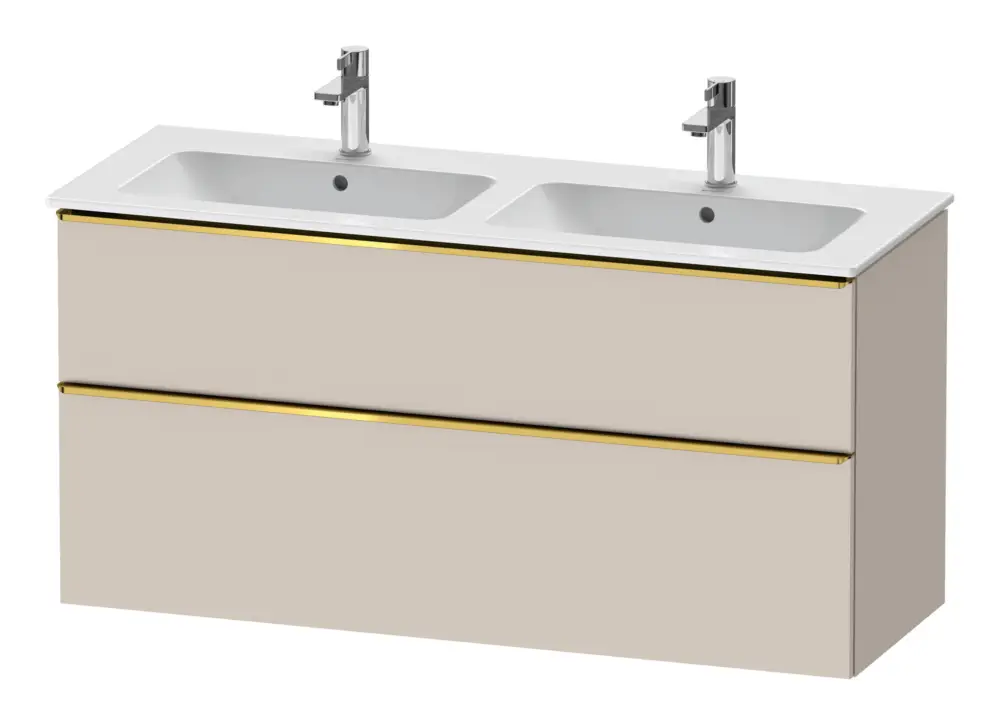 Ausverkauf Duravit D-Neo Waschtischunterschrank für 2 Becken mit 2 Auszügen Griff Gold Poliert 1280 x 625 x 462 mm - Taupe Matt