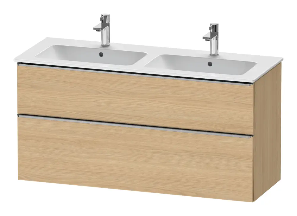 Sale Duravit D-Neo Waschtischunterschrank für 2 Becken mit 2 Auszügen Griff Edelstahl Gebürstet 1280 x 625 x 462 mm - Eiche Natur Matt