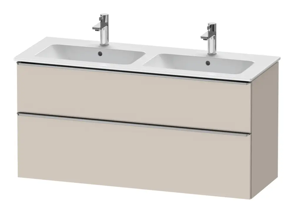 Letzte Chance Duravit D-Neo Waschtischunterschrank für 2 Becken mit 2 Auszügen Griff Edelstahl Gebürstet 1280 x 625 x 462 mm - Taupe Matt