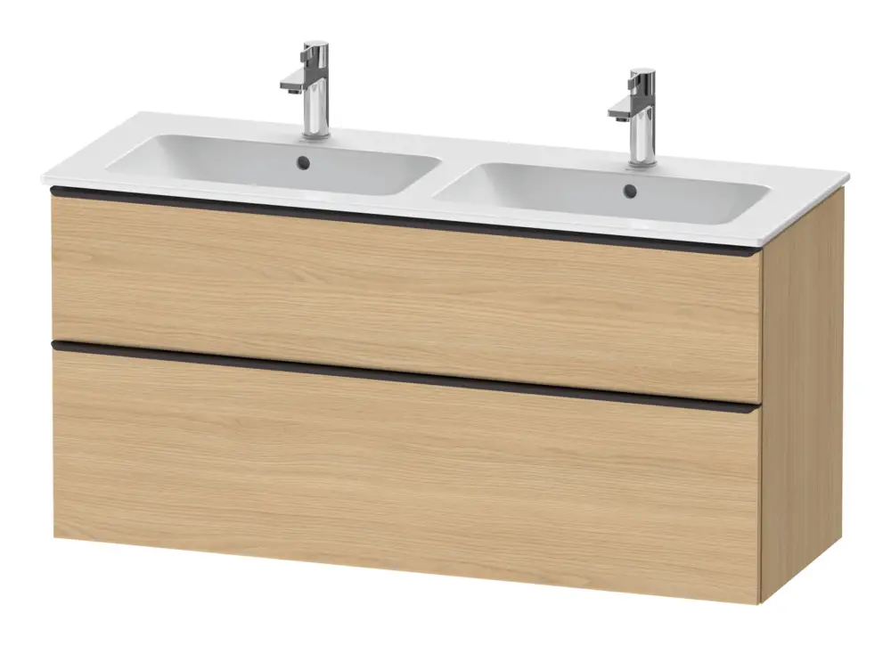 Versand Am Gleichen Tag Duravit D-Neo Waschtischunterschrank für 2 Becken mit 2 Auszügen Griff Diamantschwarz Matt 1280 x 625 x 462 mm - Eiche Natur Matt