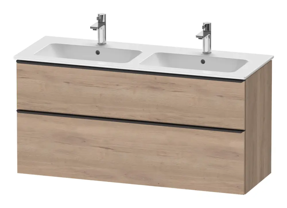 Neuheit Duravit D-Neo Waschtischunterschrank für 2 Becken mit 2 Auszügen Griff Diamantschwarz Matt 1280 x 625 x 462 mm - Eiche Marmoriert Matt
