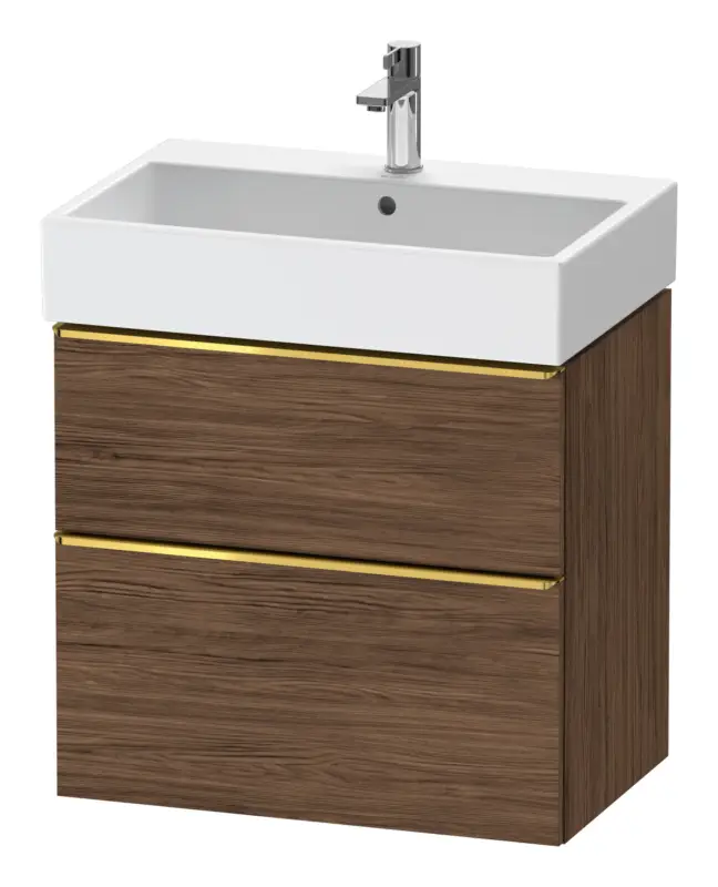 Duravit D-Neo Waschtischunterschrank mit 2 Auszügen Griff Gold Poliert 684 x 625 x 442 mm - Nussbaum dunkel Matt Abverkauf