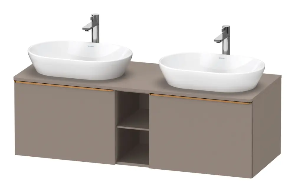 Duravit D-Neo Konsolenwaschtischunterschrank für 2 Becken mit 2 Auszügen und 2 Fächern Griff Bronze Gebürstet 1400 x 459 x 550 mm - Basalt Matt Direktkauf