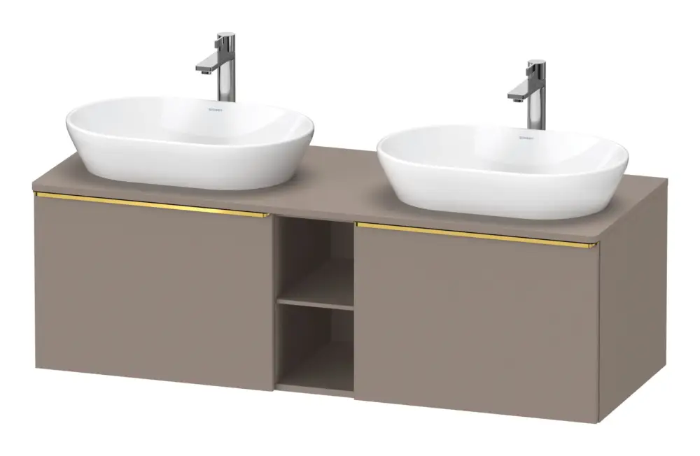 Aktuell Duravit D-Neo Konsolenwaschtischunterschrank für 2 Becken mit 2 Auszügen und 2 Fächern Griff Gold Poliert 1400 x 459 x 550 mm - Basalt Matt