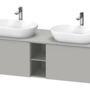 Ausverkauf Duravit D-Neo Konsolenwaschtischunterschrank für 2 Becken mit 2 Auszügen und 2 Fächern Griff Edelstahl Gebürstet 1400 x 459 x 550 mm - Betongrau Matt