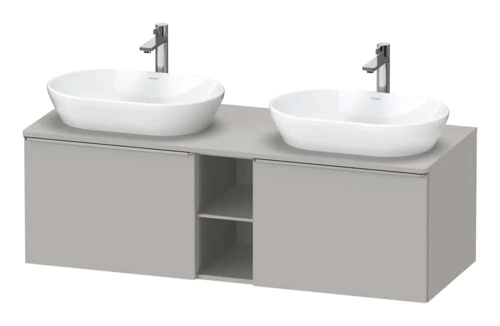 Ausverkauf Duravit D-Neo Konsolenwaschtischunterschrank für 2 Becken mit 2 Auszügen und 2 Fächern Griff Edelstahl Gebürstet 1400 x 459 x 550 mm - Betongrau Matt