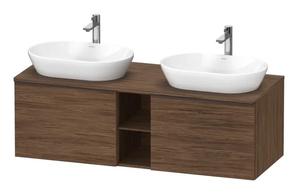 Bestpreis Duravit D-Neo Konsolenwaschtischunterschrank für 2 Becken mit 2 Auszügen und 2 Fächern Griff Diamantschwarz Matt 1400 x 459 x 550 mm - Nussbaum dunkel Matt