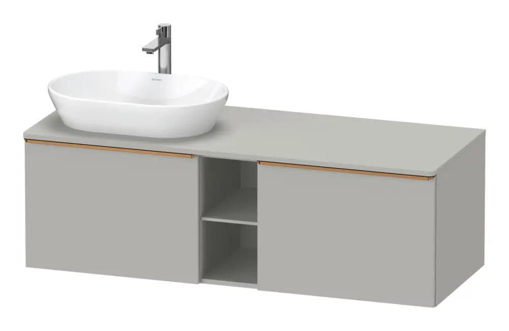 Duravit D-Neo Konsolenwaschtischunterschrank für Becken links mit 2 Auszügen und 2 Fächern Griff Bronze Gebürstet 1400 x 459 x 550 mm - Betongrau Matt Expressversand