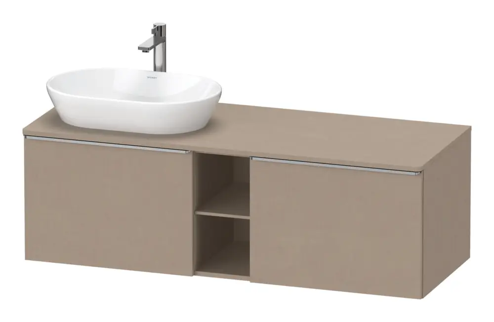 Duravit D-Neo Konsolenwaschtischunterschrank für Becken links mit 2 Auszügen und 2 Fächern Griff Edelstahl Gebürstet 1400 x 459 x 550 mm - Leinen Matt Knallerangebot