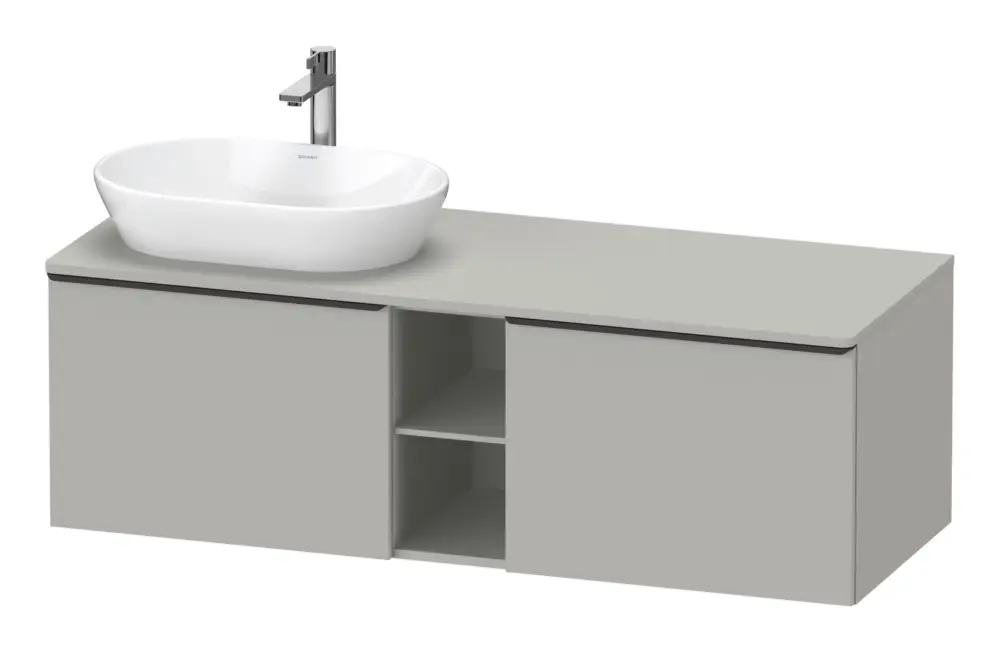 Schnäppchen Duravit D-Neo Konsolenwaschtischunterschrank für Becken links mit 2 Auszügen und 2 Fächern Griff Diamantschwarz Matt 1400 x 459 x 550 mm - Betongrau Matt