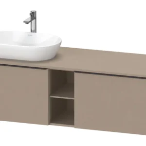 Super-Preis Duravit D-Neo Konsolenwaschtischunterschrank für Becken links mit 2 Auszügen und 2 Fächern Griff Diamantschwarz Matt 1400 x 459 x 550 mm - Leinen Matt