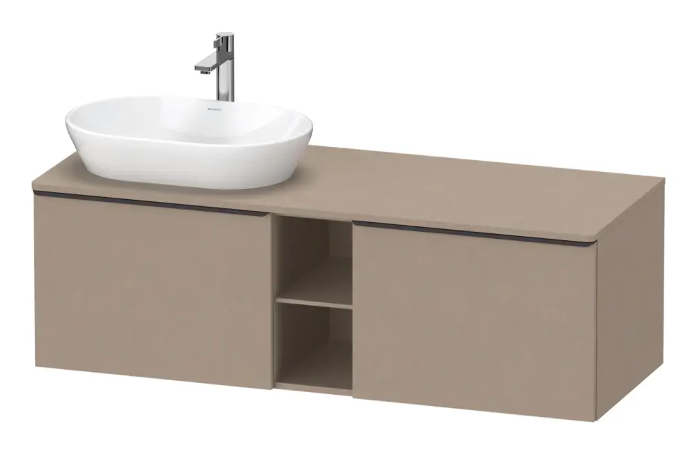 Super-Preis Duravit D-Neo Konsolenwaschtischunterschrank für Becken links mit 2 Auszügen und 2 Fächern Griff Diamantschwarz Matt 1400 x 459 x 550 mm - Leinen Matt