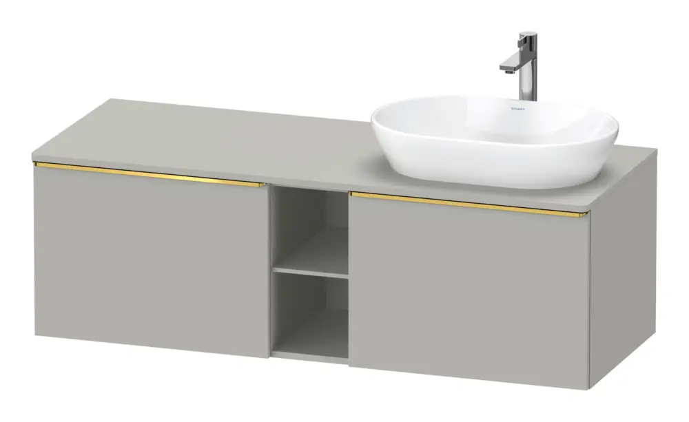Kracherpreis Duravit D-Neo Konsolenwaschtischunterschrank für Becken rechts mit 2 Auszügen und 2 Fächern Griff Gold Poliert 1400 x 459 x 550 mm - Betongrau Matt