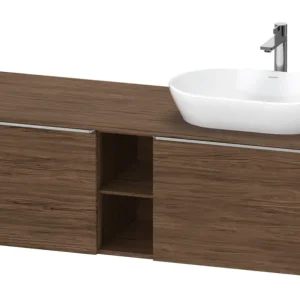 Super-Preis Duravit D-Neo Konsolenwaschtischunterschrank für Becken rechts mit 2 Auszügen und 2 Fächern Griff Edelstahl Gebürstet 1400 x 459 x 550 mm - Nussbaum dunkel Matt