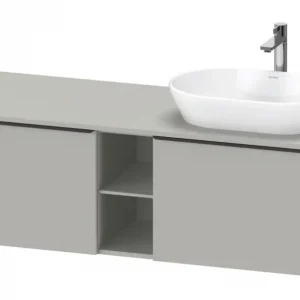 Abverkauf Duravit D-Neo Konsolenwaschtischunterschrank für Becken rechts mit 2 Auszügen und 2 Fächern Griff Diamantschwarz Matt 1400 x 459 x 550 mm - Betongrau Matt